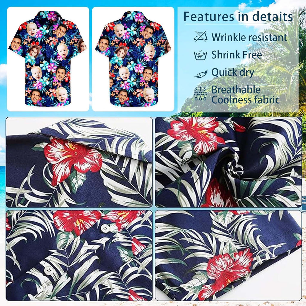 Custom Hawaiian Shirt W/Face For Men Personalized Funny Button Down Hawaiian Shirts W/Photo Tropical Beach Shirts