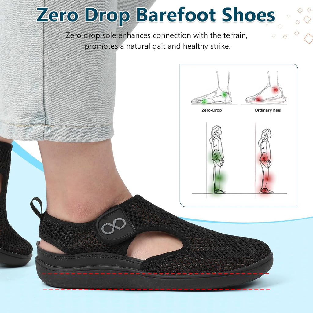 Xihalook Womens Flat Sandals Closed Toe Summer Breathable Mesh Sandals For Beach Travel Casual Walking Shoes Zero Drop Wide Barefoot Shoes