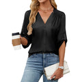Womens Button Down Shirts 3/4 Sleeve Dressy Casual Tops Pleated Satin Silk Business Blouses 2026