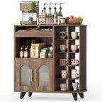 Coffee Bar Cabinet With 24-Cup Display, Large Drawer & Storage,Modern Buffet Sideboard For Kitchen, Medium Wooden Bar Station For Apartment，Walnut