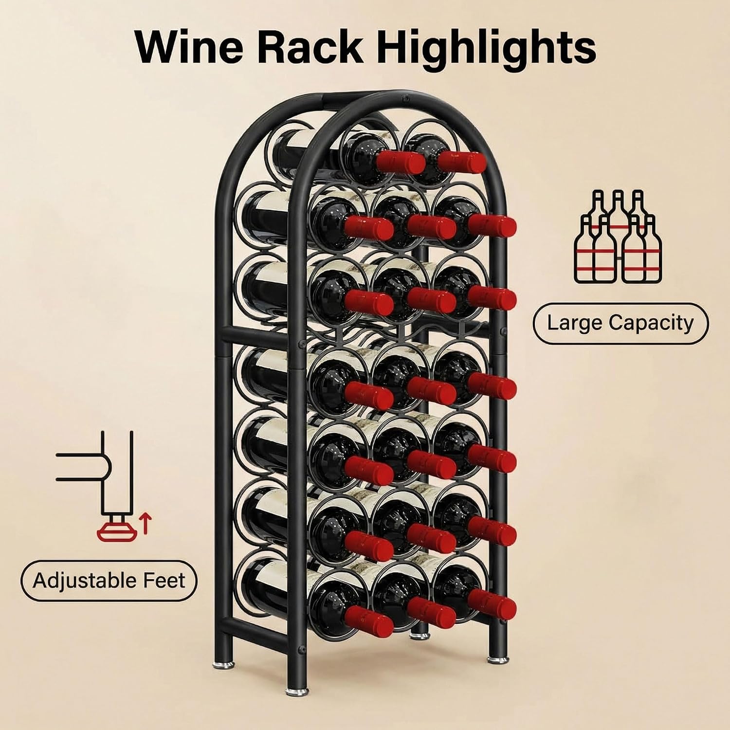 Wine Rack Freestanding Floor 23 Bottle Metal Wine Holder Organizer | Wine Rack Freestanding Floor Large Capacity Wine Storage Organizer For Home Bar Kitchen