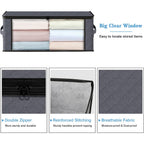 Homehacks Storage 3-Pack Clothes Organizer Storage Bags Foldable Storage Box With Large Clear Window Sturdy Handles For Closet, Dorm, Pillows, Bedding, Clothes, Blankets, 35L, Gray