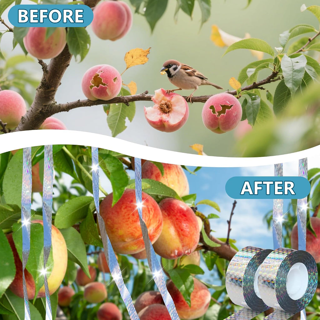 Bird Scare Tapes 262Ft*1 Reflective Flash Tape For Birds, Bird Scare Device Double Side Ribbon Scare Birds Away For House, Garden, Yard, Orchard, Patio, Outdoor