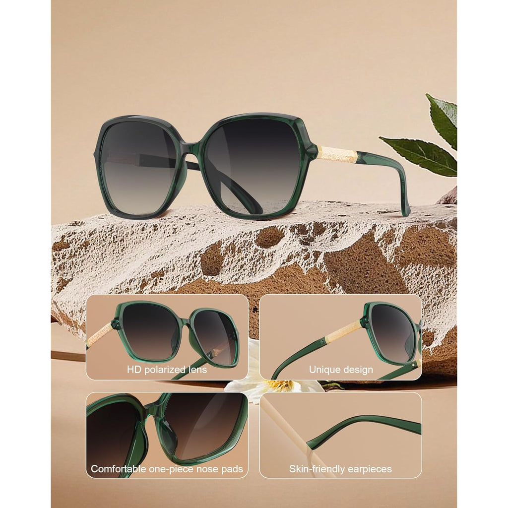 KALIYADI Classic Polarized Sunglasses for Women Trendy Square Ladies Sun Glasses Shades Sparkling Frame UV400 Protection