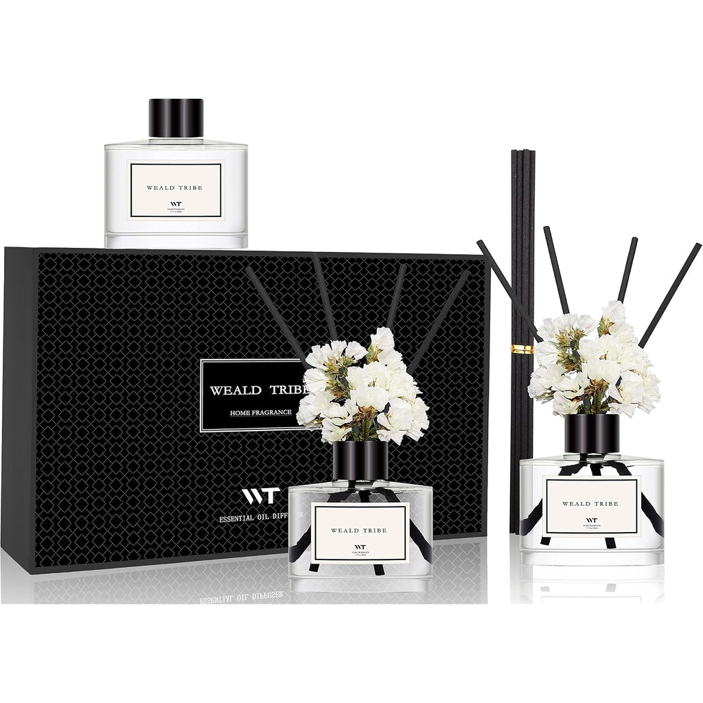 Real Flower Reed Diffuser Set Of 3 For Bathroom Air Fresheners, Oil Defusers | Fresh Linen/Ocean/Eucalyptus & Mint Scent(1.7 Fl Oz Each Pack) Home Fragrance With 12 Stick | Shelf Decor
