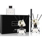Real Flower Reed Diffuser Set Of 3 For Bathroom Air Fresheners, Oil Defusers | Fresh Linen/Ocean/Eucalyptus & Mint Scent(1.7 Fl Oz Each Pack) Home Fragrance With 12 Stick | Shelf Decor
