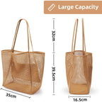 KALIDI Beach Nylon Mesh Tote Bag, Casual Tote Bag Hobo Women Foldable MAX 23L Shoulder Bag For Beach Picnic Vacation