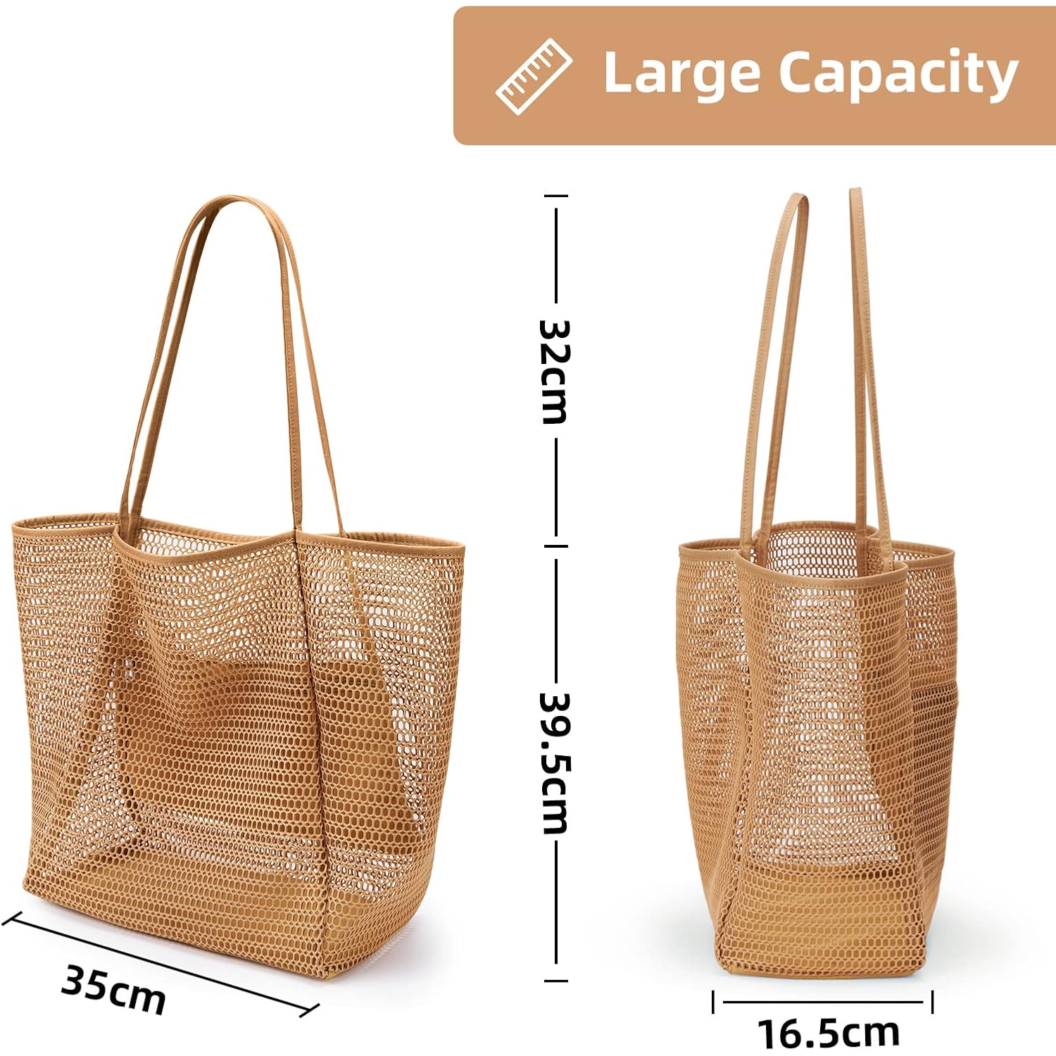 KALIDI Beach Nylon Mesh Tote Bag, Casual Tote Bag Hobo Women Foldable MAX 23L Shoulder Bag For Beach Picnic Vacation
