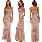 Vancol Women Spaghetti Strap Satin Dresses Backless Hollow Casual Boho V Neck Dress Flowy Dress