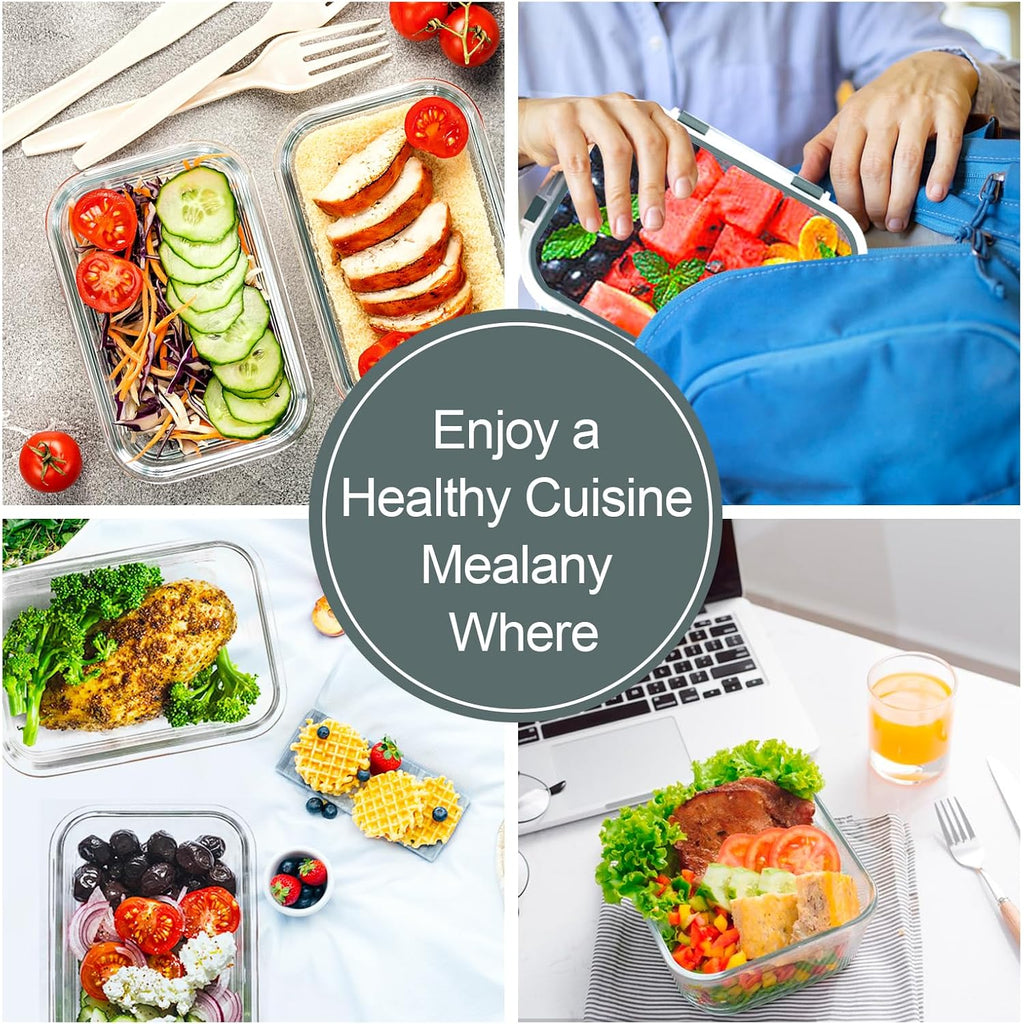 Verones 10 Pack Glass Meal Prep Containers, Airtight Glass Lunch Containers, Stackable Glass Food Storage Containers Set With Lids,Bpa-Free, For Microwave, Oven, Freezer & Dishwasher Friendly,Grey