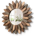 Boho Wall Decor 12 Inch Decorative Mirror With Rustic Wood Sunburst Frame, Perfect For Bedroom, Living Room, Bathroom, Kitchen