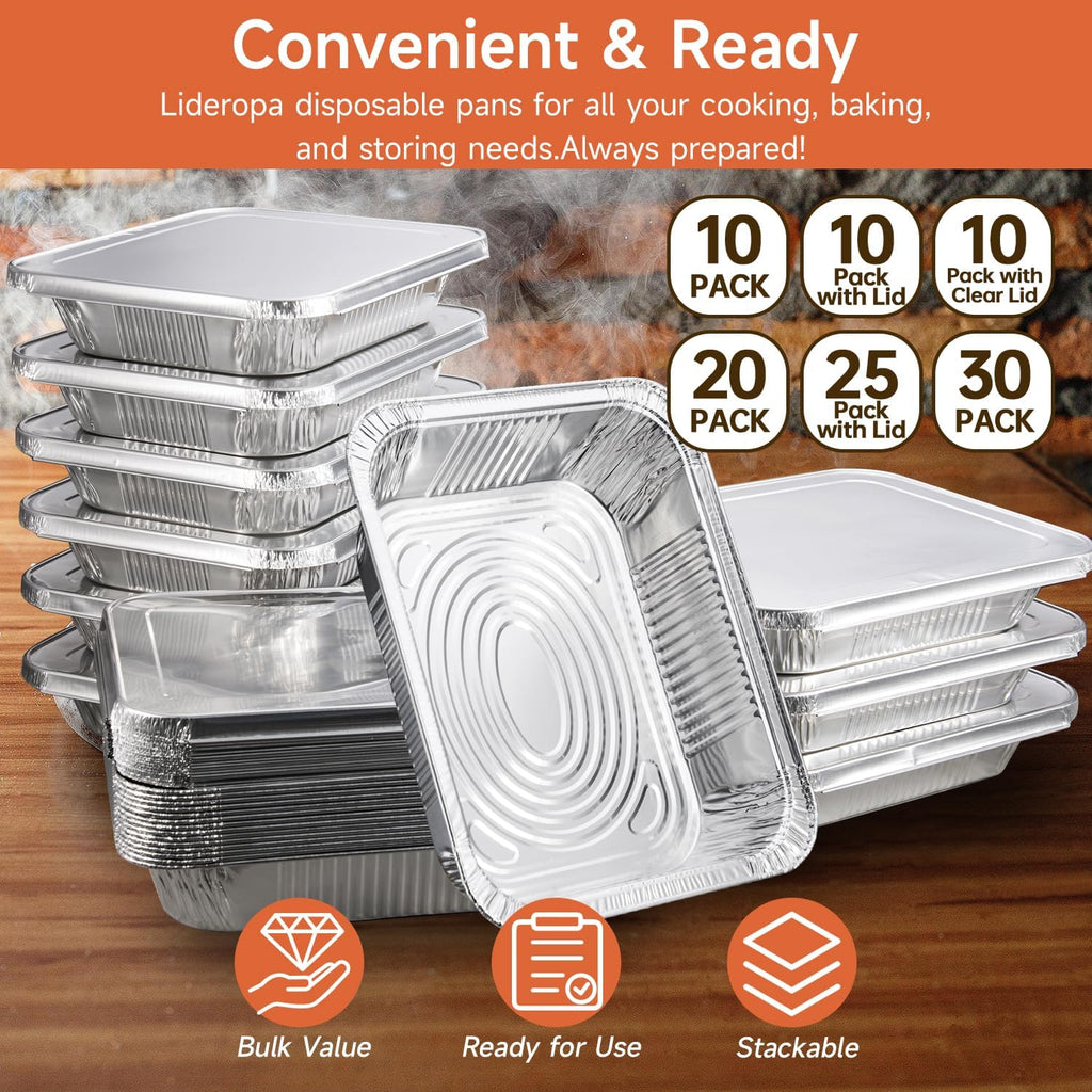9x13 Aluminum Pans (30 Pack) – Disposable Half Size Aluminum Foil Pans for Cooking, Baking, Meal Prep, Parties & Food Storage