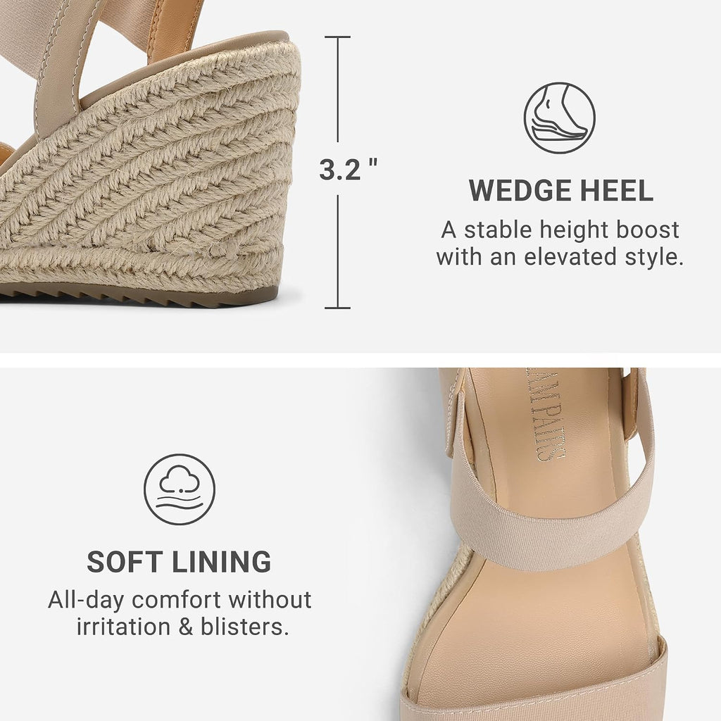 Dream Pairs Womens Open Toe Espadrilles Dressy Platform Sandals Slip On Elastic Ankle Strap Wedges Sandals