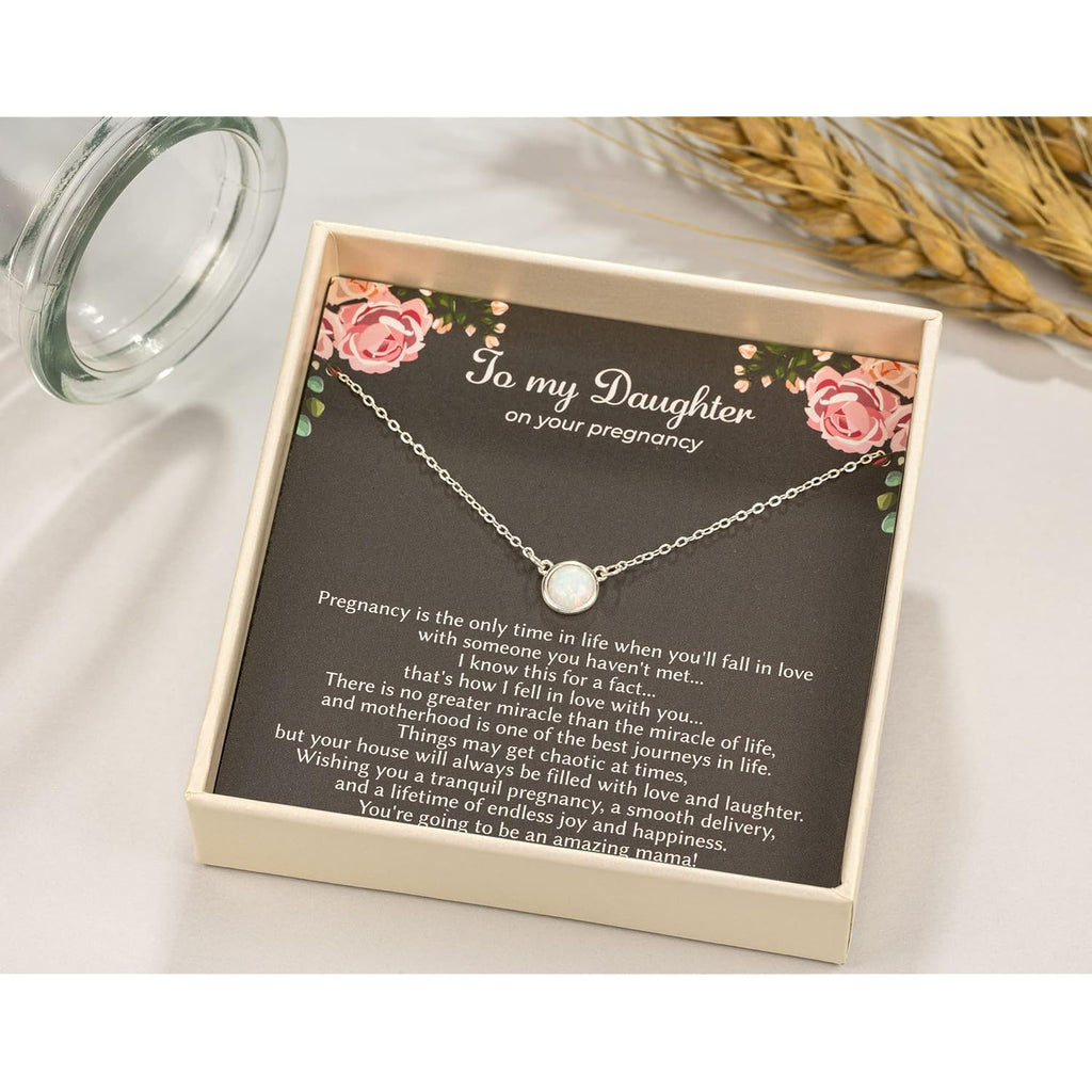 RareLove First Time Mom Gift,Daughter Pregnancy Gifts 925 Sterling Silver White Opal Necklace For Mom to be,Expecting Moms