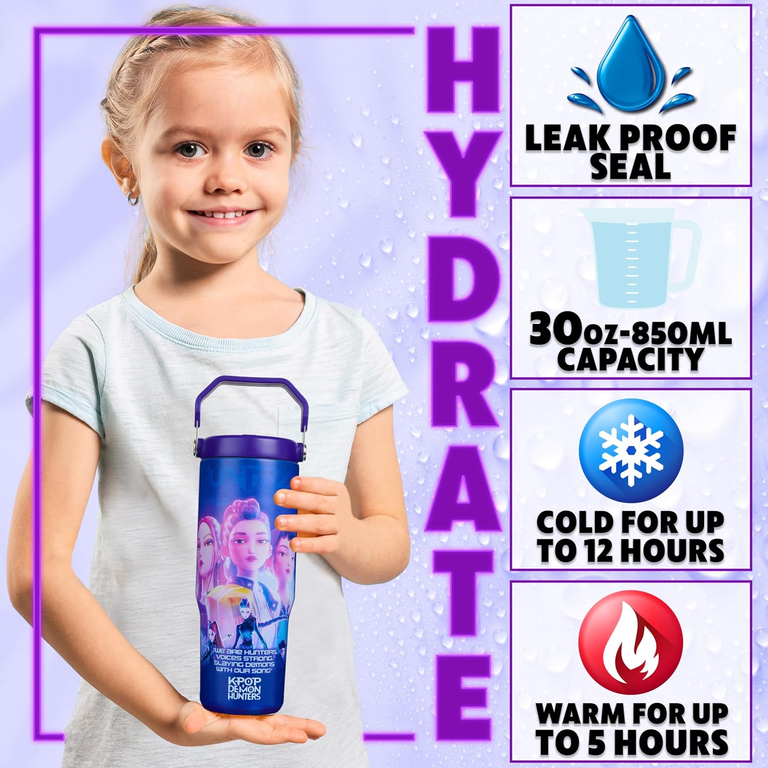 Kpop Demon Hunters 30Oz Tumbler With Straw And Handle For Girls, Teens, Insulated Stainless Steel Travel Mug, Gifts For Girls