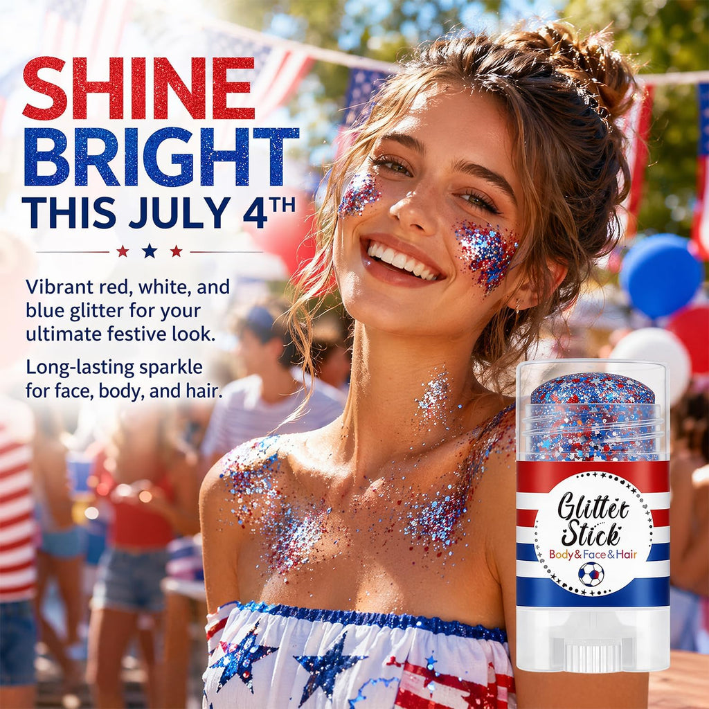 Patriotic Body Glitter Stick, Face Glitter, Red White and Blue Glitter Stick, 4th of July Decorations, 4th of July Outfits for Women, Hair Glitter for Kids, Independence Day Glitter Makeup