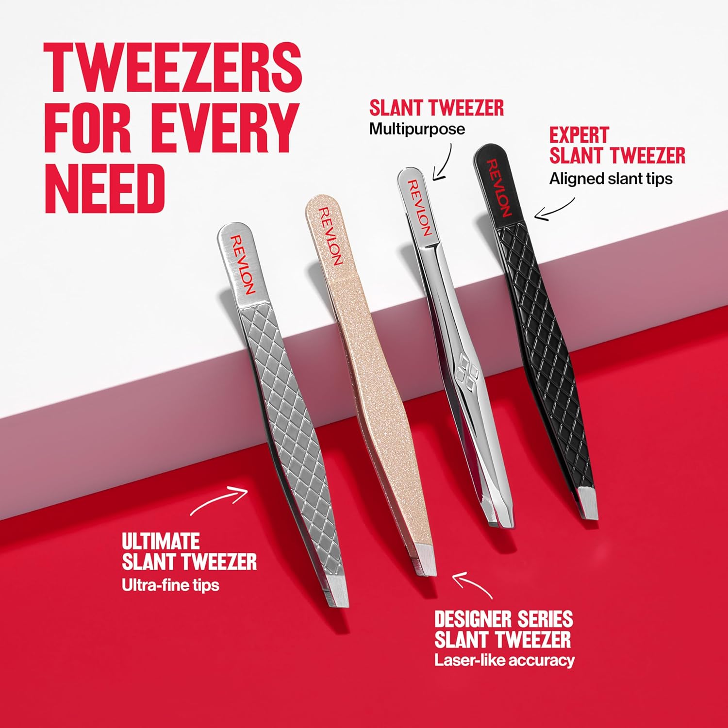 Revlon Designer Series Slant Tweezer, High Precision, Made With Long Lasting Stainless Steel, 1 Count