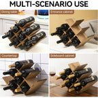 Kirigen Wooden Wine Rack, 8-Bottle 3-Tier Countertop Wine Holder, Brown | 16.73 X 5.91 X 11.14 In, Holds 8 Standard Wine Bottles For Cabinets, Pantry Shelves, And Kitchen Counter, Assembly Required