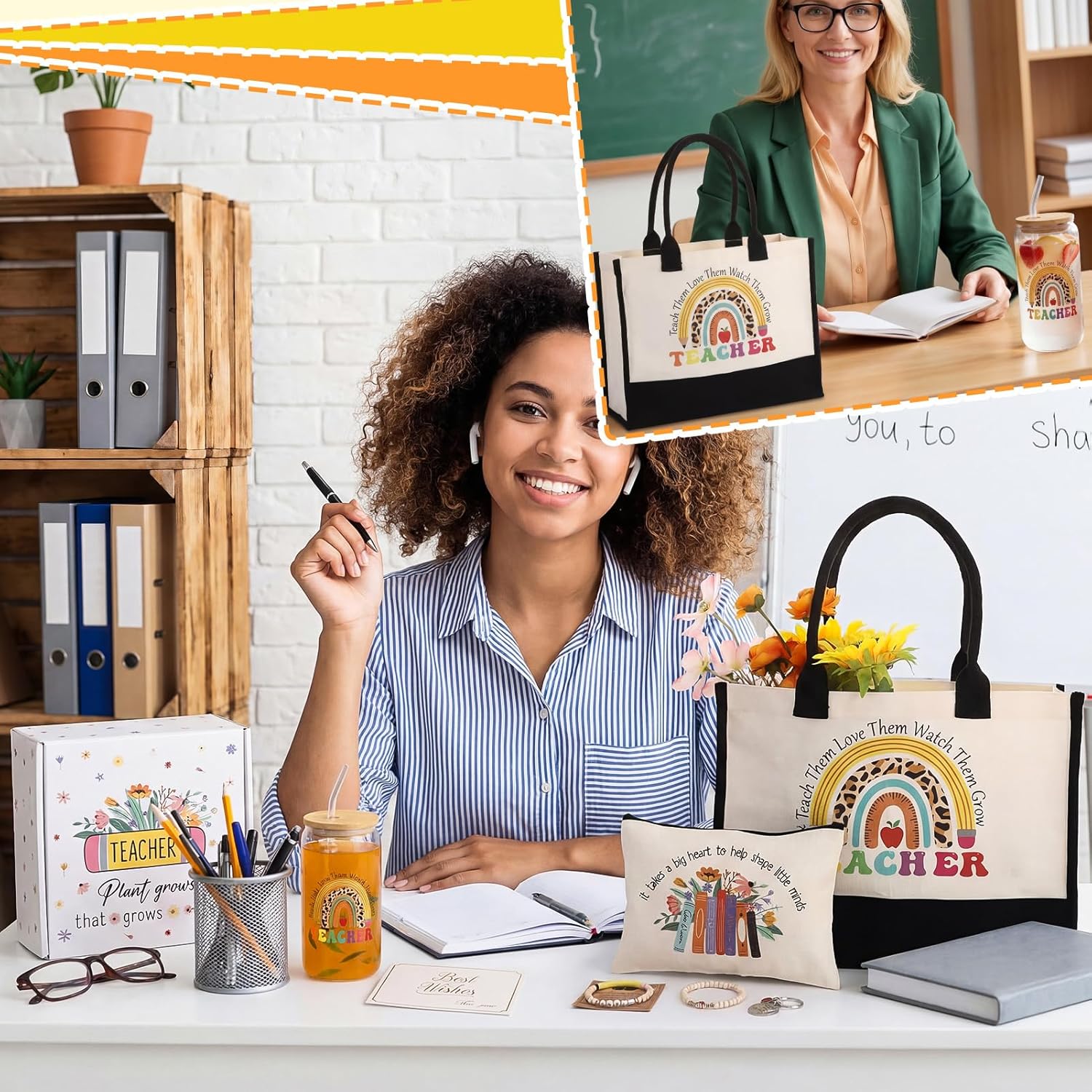 11 Packs Teacher Appreciation Gifts for Women, Teachers' Day Gift with 16oz Glass Cup, Thank You Gifts for Best Teachers, Back to School, End of Year