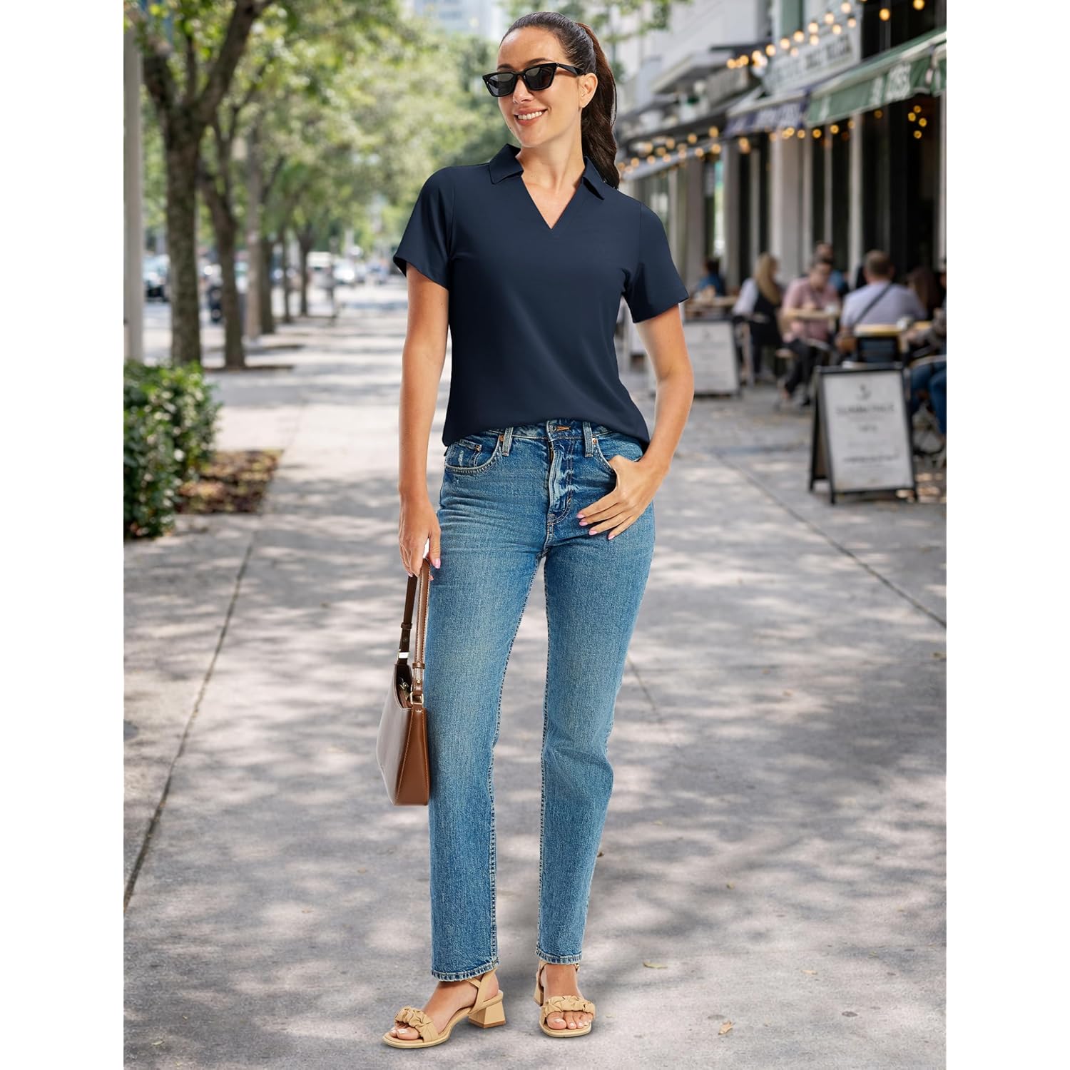 Women's Polo Shirts Short Sleeve V Neck Collared Golf Shirts UPF 50+ Quick Dry Work Casual Summer Tops