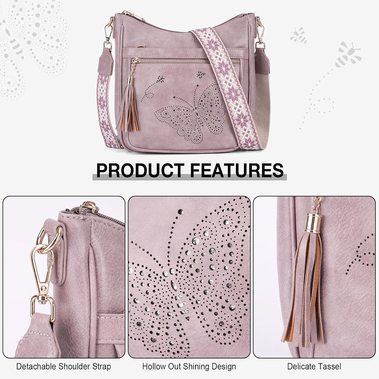 KITEVIUN Medium Crossbody Bags for Women Trendy, Women's Butterfly Shoulder Handbags with Tassel