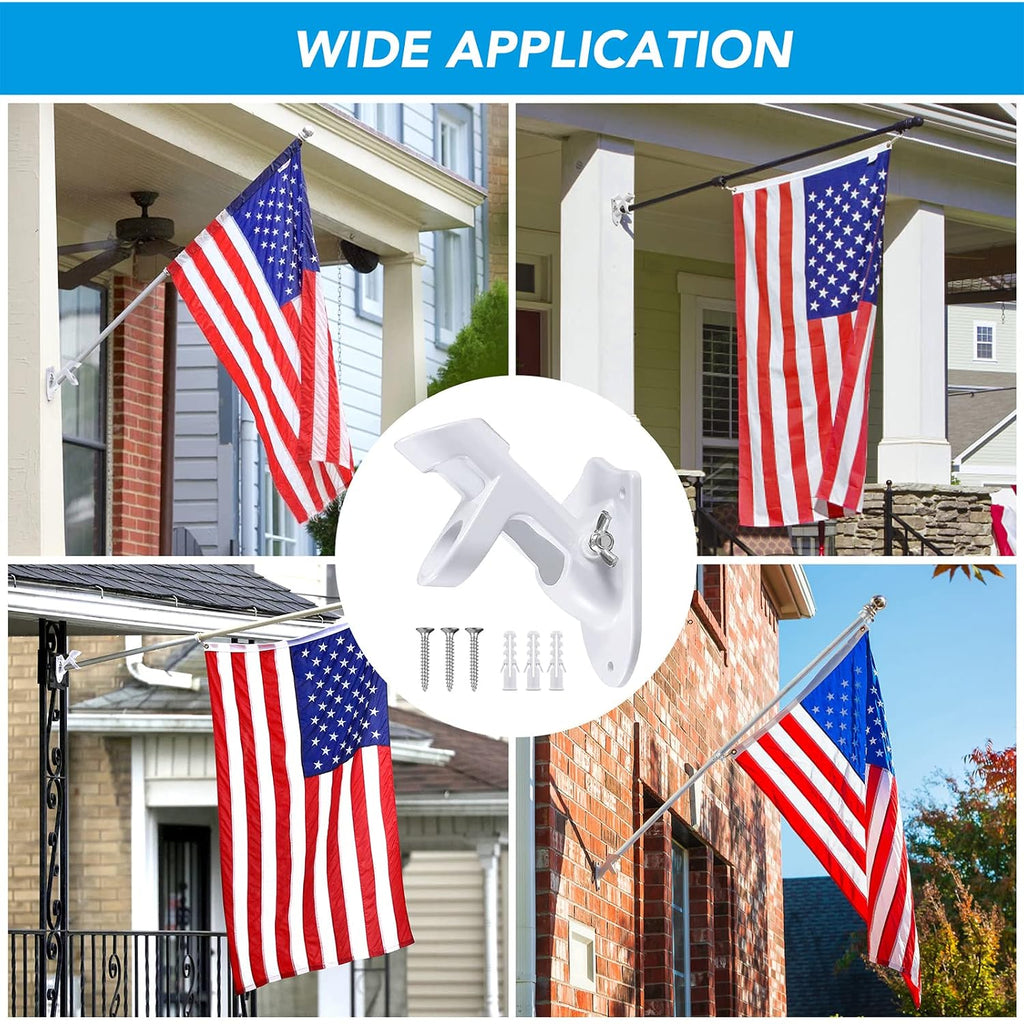 Hoople Flag Pole Holder For Outside House, Heavy Duty Aluminum Flag Holder & Flag Pole Mounting Bracket, Rust Free Wall Mount Flag Bracket With Stainless Hardware, Fits 1” Flag Pole (White-1Pack)