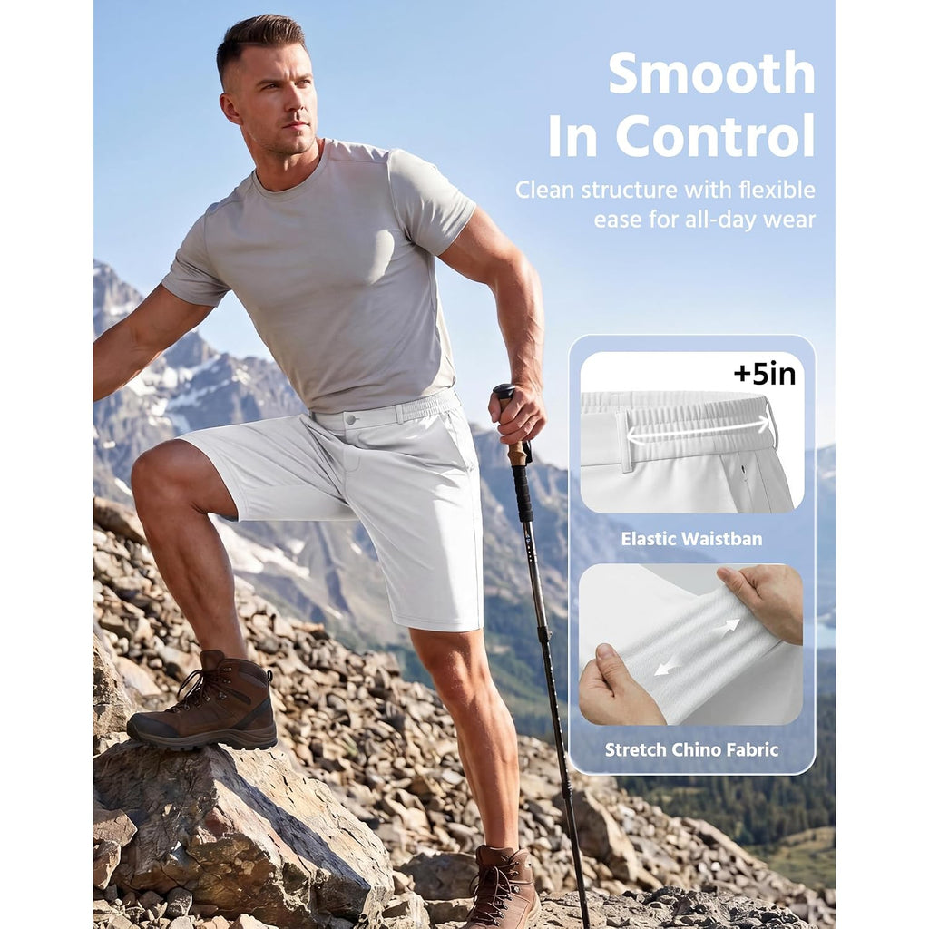Wulcea Men'S Golf Shorts 9" Chino Stretch Fabric Elastic Waist Quick Dry Water Resistant Casual Dress Work With Phone Pocket