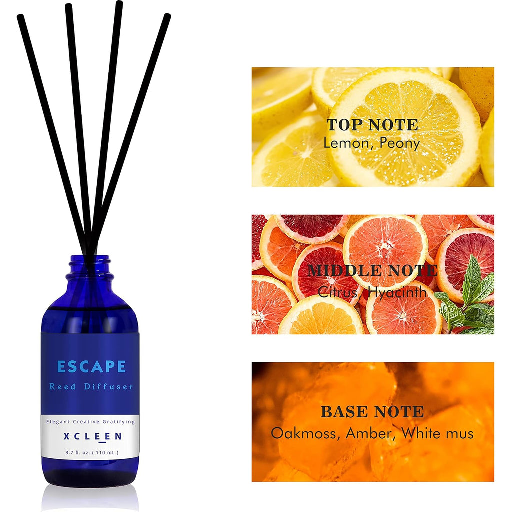 Xcleen Reed Diffusers Set, 3.7 Oz Scent Diffuser, 6 Reed Diffuser Sticks, Home Fragrance Hyacinth, Peony & Citrus, Aromatherapy Oil Diffuser Reeds, More Masculine Scent, Bathroom & Office Decor 110Ml