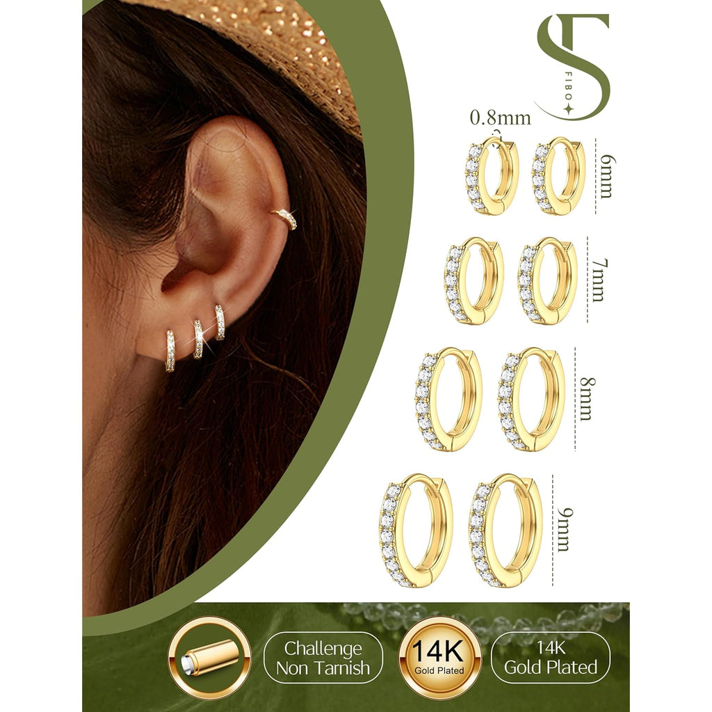 Small Gold Silver Hoop Earrings Set for Women - Hypoallergenic 14K Gold Plated Earring Stack Cartilage Earrings Dainty Huggie Hoops Earrings for Multiple Piercing Lightweight 4Pairs 20G