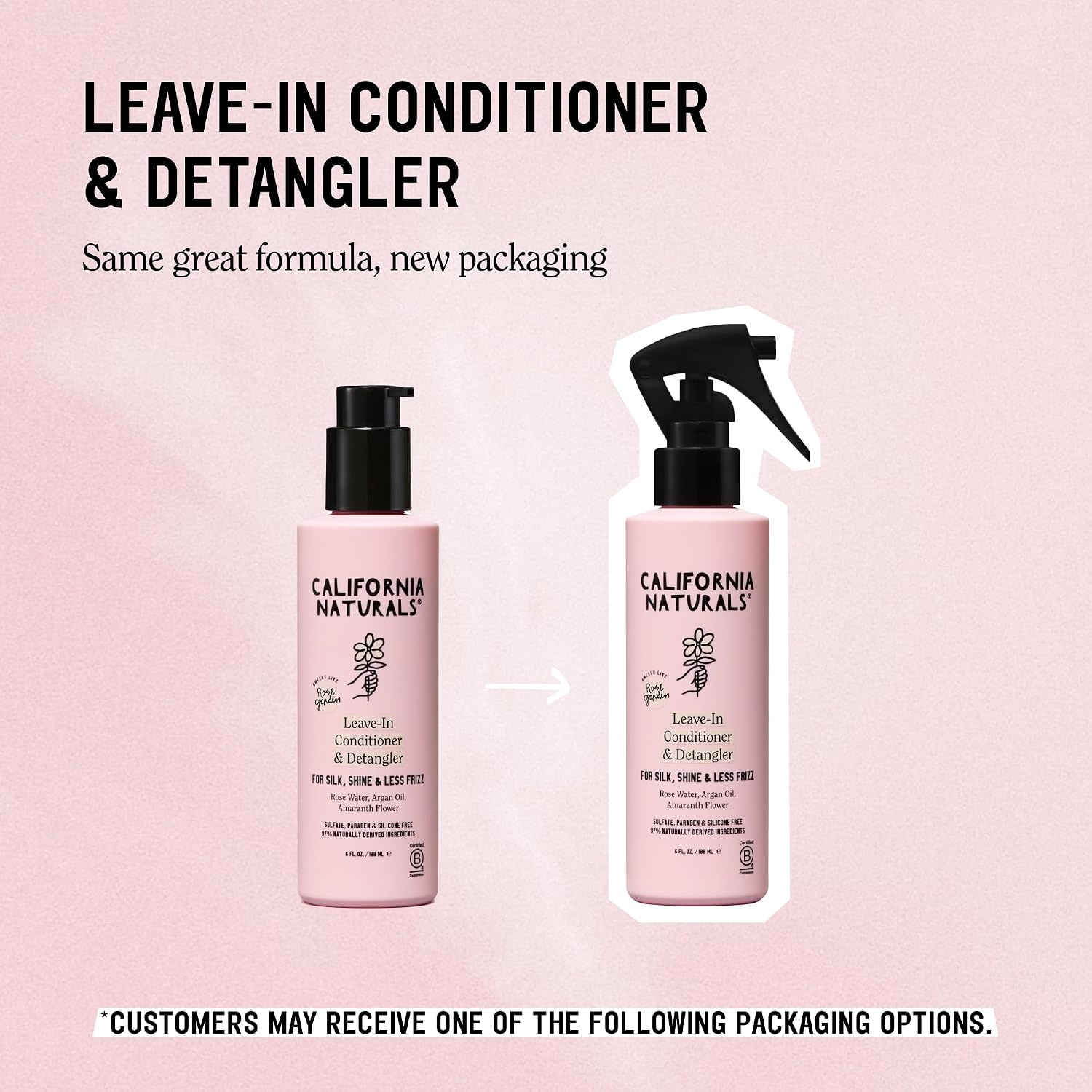 California Naturals Leave-In Conditioner For Dry Hair, Lightweight Hair Treatment With Rose Water And Argan Oil, Color Safe, Paraben & Sulfate Free, Natural, Vegan, For All Hair Types, 6 Fl Oz