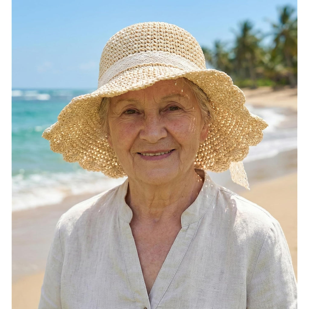 Summer Beach Sun Straw Hats For Women Wide Brim Packable Travel Bucket Hats Upf 50+