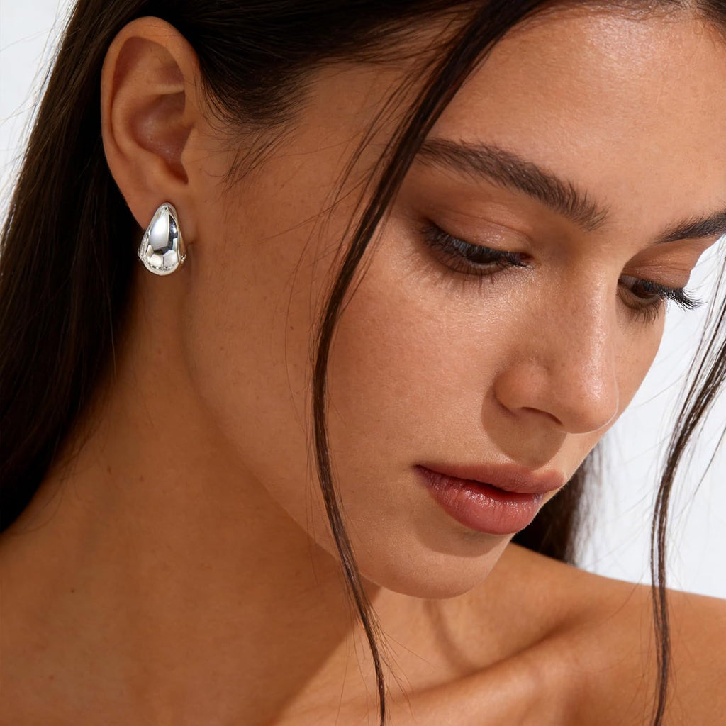 12 Pairs Chunky Silver Hoop Earrings for Women Trendy, Silver Plated Lightweight Thick Open Twisted Stack, Non Tarnish Huggie Hoops Earring Set