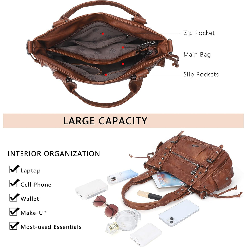 Angel Kiss Shoulder Bag For Women Multi Pocket Retro Hobo Handbags Satchel Tote Bag