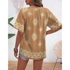 Rapbin Womens Summer Boho Tops Casual Short Sleeve Blouses Button Down Shirts 2026 Beach Vacation Clothes