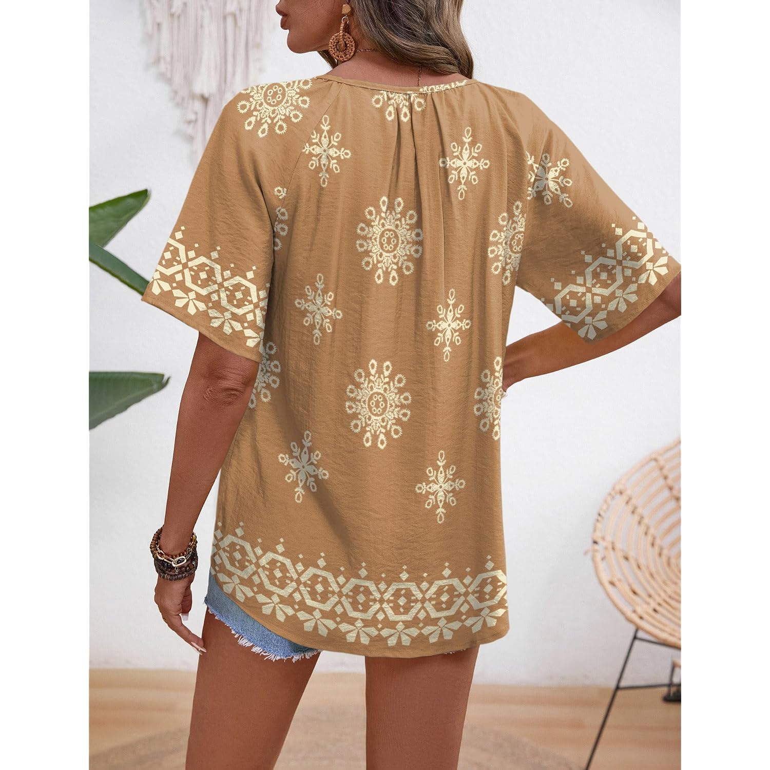 Rapbin Womens Summer Boho Tops Casual Short Sleeve Blouses Button Down Shirts 2026 Beach Vacation Clothes
