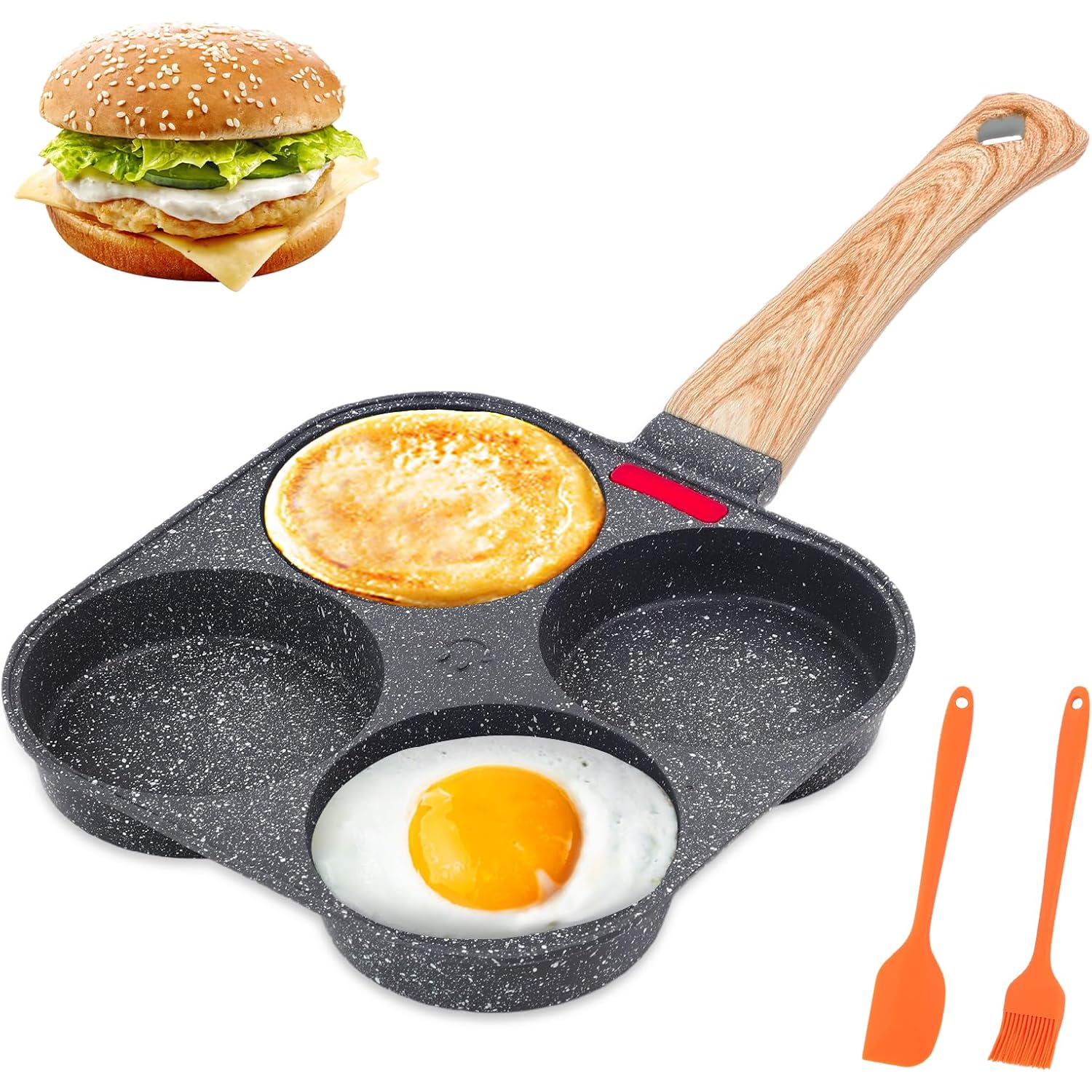 AHFLRITO 4-Cup Egg Pan Nonstick, Healthy Aluminum Omelette Pan, Breakfast Omelette Skillet for Fried Eggs Cooker, Pancakes, Suitable for Gas Stove & Induction Cookware