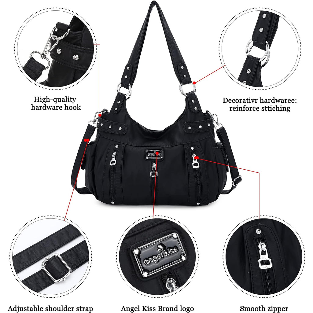 Angel Kiss Large Purses And Handbags For Women Washed Faux Leather Crossbody Hobo Satchel Shoulder Handbag Tote Purse