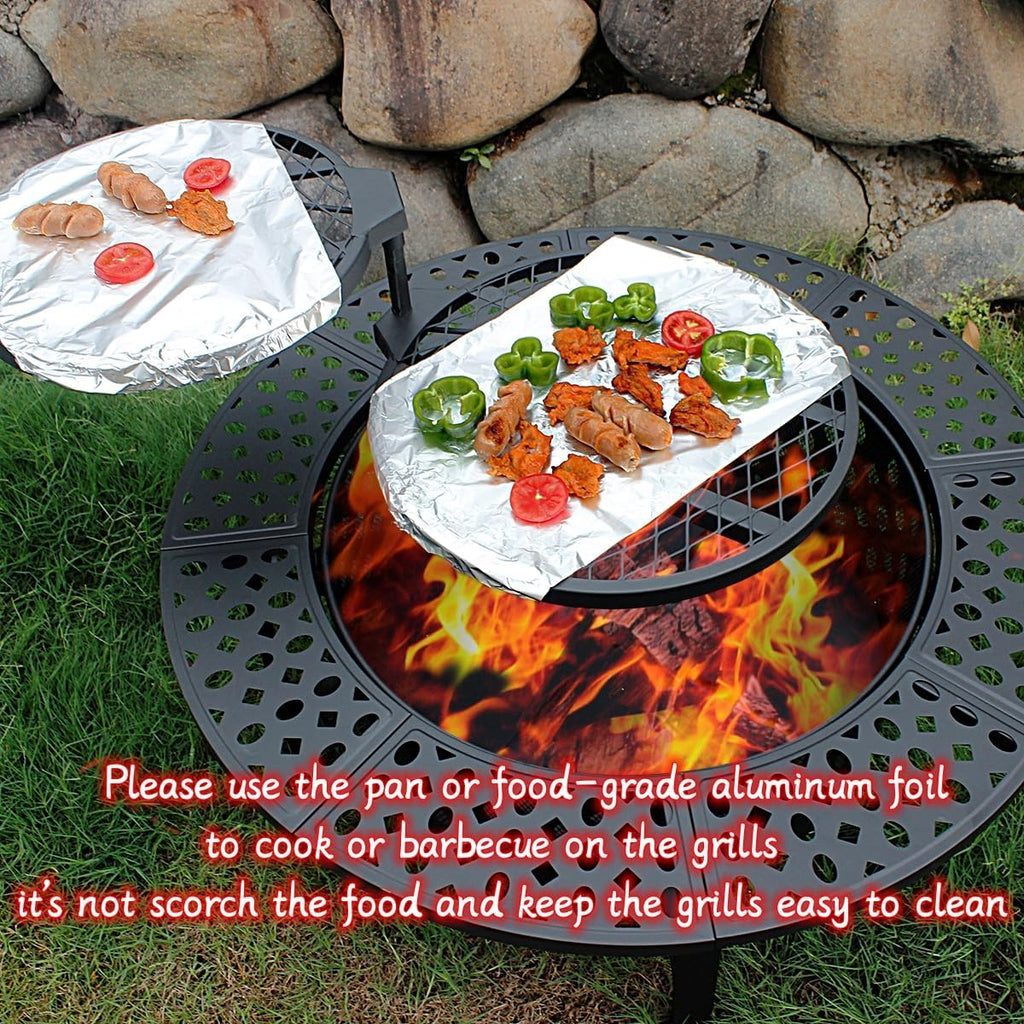 Outvue 36 Inch Fire Pit With 2 Grills, Wood Burning Fire Pits For Outside With Lid, Poker And Round Waterproof Cover, Bbq& Outdoor Firepit & Round Metal Table 3 In 1 For Patio, Picnic, Party
