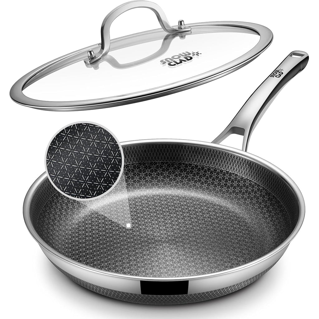 Non Stick Frying Pans, 12-inch with Lid, Hybrid Fajita Pans Nonstick,non stick Skillets Stainless Steel, Dishwasher & Oven-Safe, Induction Compatible Cooking Pan, PFOA Free Cookware