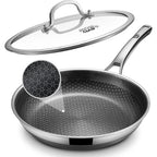 Non Stick Frying Pans, 12-inch with Lid, Hybrid Fajita Pans Nonstick,non stick Skillets Stainless Steel, Dishwasher & Oven-Safe, Induction Compatible Cooking Pan, PFOA Free Cookware