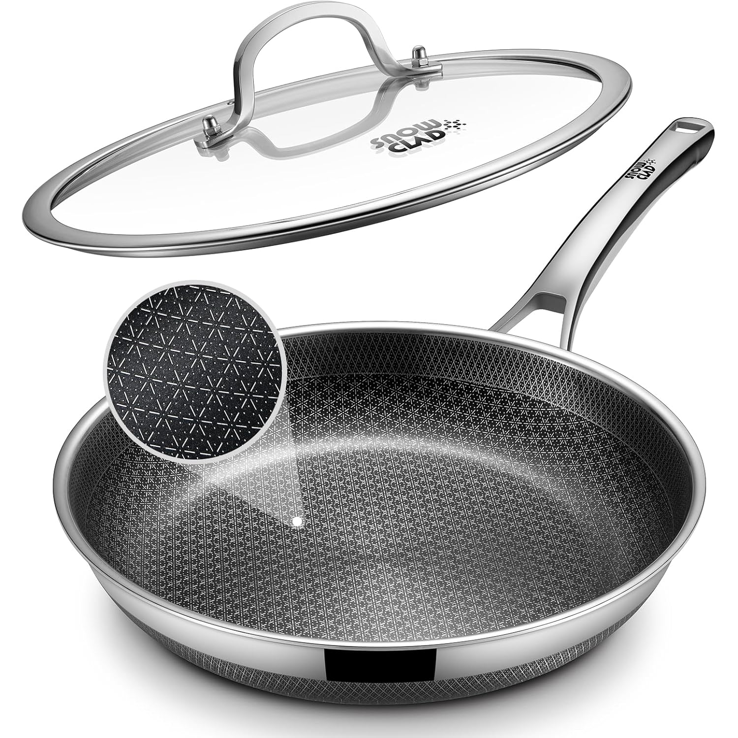 Non Stick Frying Pans, 12-inch with Lid, Hybrid Fajita Pans Nonstick,non stick Skillets Stainless Steel, Dishwasher & Oven-Safe, Induction Compatible Cooking Pan, PFOA Free Cookware