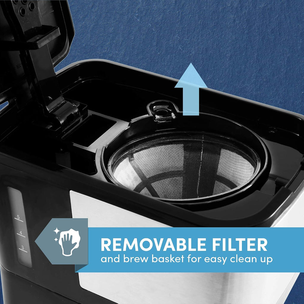 Elite Gourmet Ehc9420 Automatic 5-Cup Brew & Drip Coffee Maker With Pause N Serve Reusable Filter, On/Off Switch, Water Level Indicator