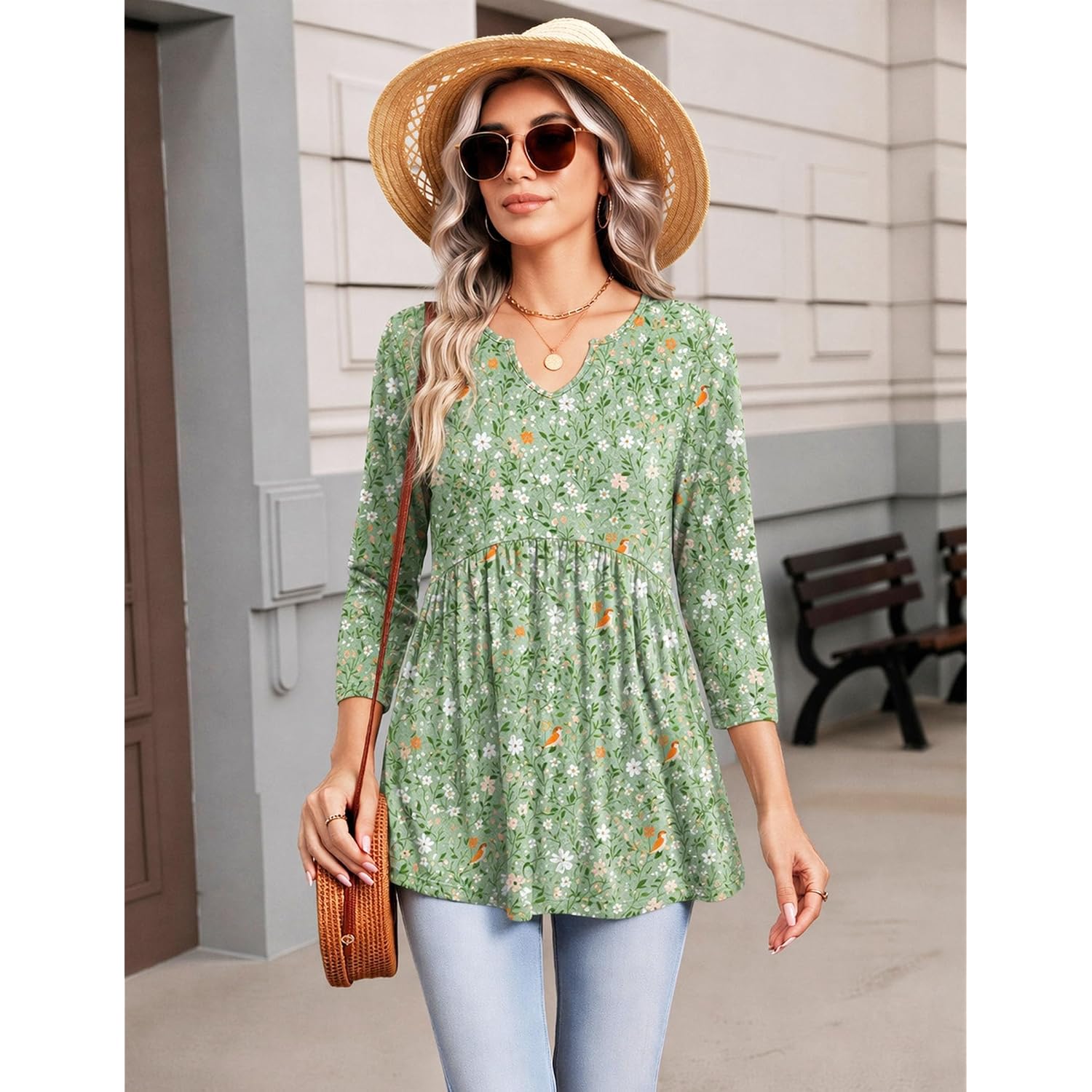 Zeagoo 3/4 Length Sleeve Womens Tops 2026 Blouses For Women Dressy Casual Fashion Clothing V Neck T-Shirts Summer Outfits
