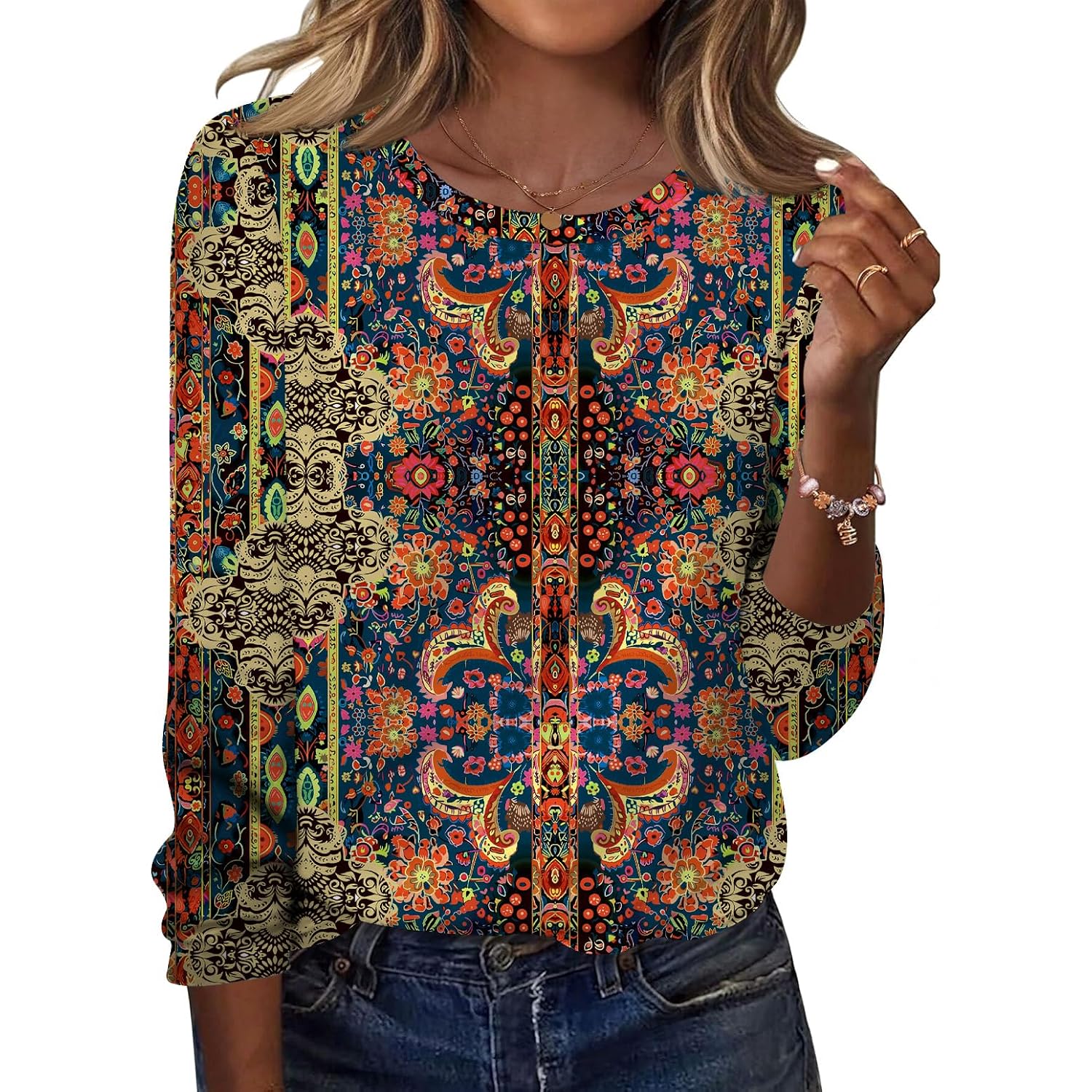 TCOT Women Long Sleeve Crew Neck Tee Tops Trendy Casual Dressy Blouses Spring Clothes Pullover Shirts