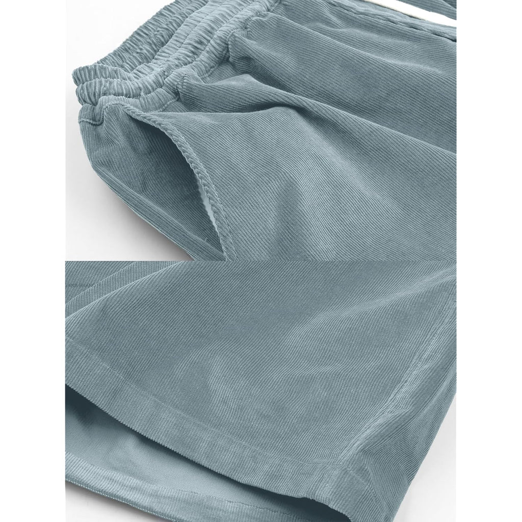 Mens Corduroy Shorts Casual 7 Inch Elastic Waist Drawstring Summer Beach Loose Fit Shorts