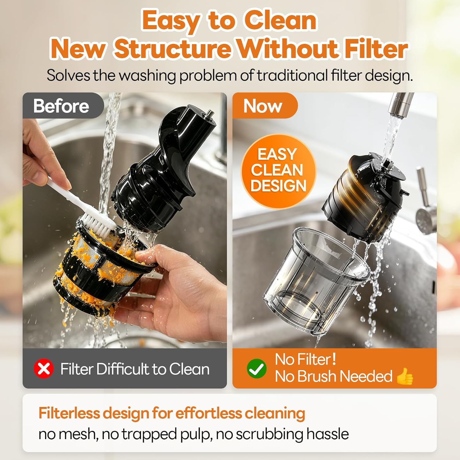 Aeitto Easy to Clean Juicer Machines With Filter-Free Design, 3-in-1 Cold Press Juicer (For Juice/Sorbet/Nut Milk), 6.0" Extra Large Chute For Whole Fruits & Vegetables, Large Capacity, With Pusher