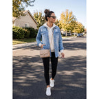 Dokotoo Women'S Oversized Denim Jacket Casual Long Sleeve Denim Shirts Distresse Jean Jacket