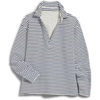 Women's Casual V Neck Pullover Sweatshirt Long Sleeve Solid Color/Stripe Polo Collared Shirts Tops