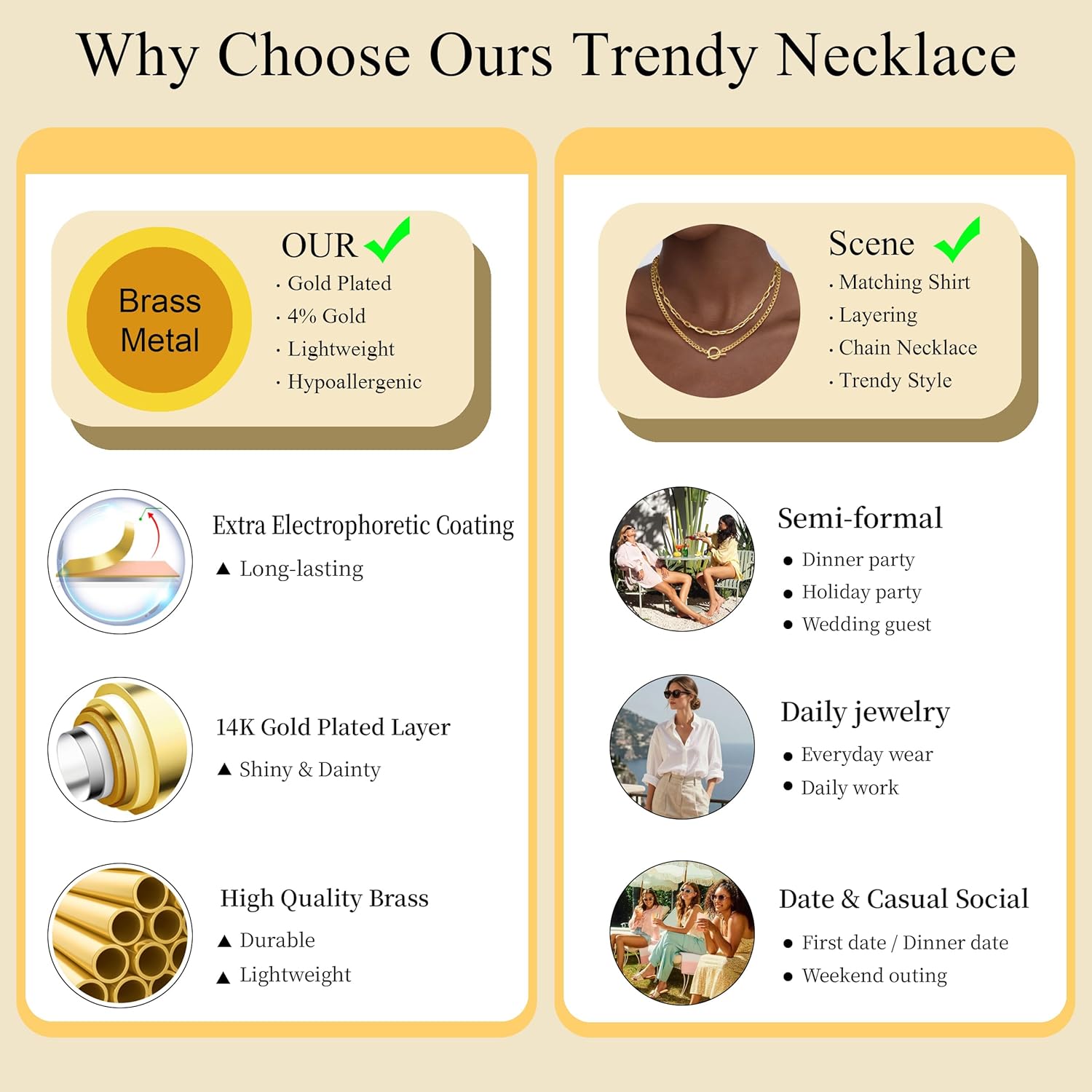 CHESKY Layered Necklaces for Women, 14K Gold Plated Chain Necklace Women Trendy Cuban Link Paperclip Chain Toggle Clasp Necklace Fashion Chunky Jewelry for Women