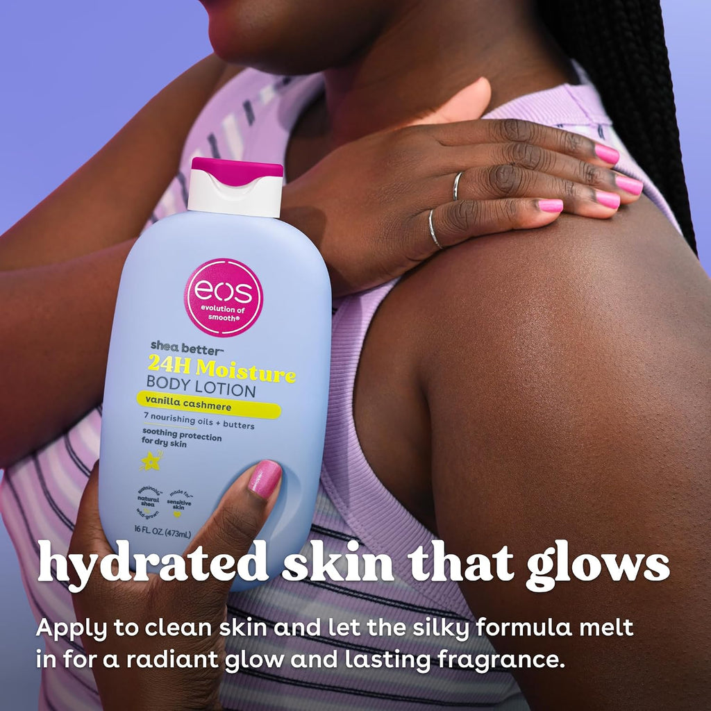 Eos Shea Better Body Lotion Vanilla Cashmere, 24-Hour Moisture Skin Care, Lightweight & Non-Greasy, Natural Shea, Vegan, Vanilla Body Lotion, 16 Fl Oz